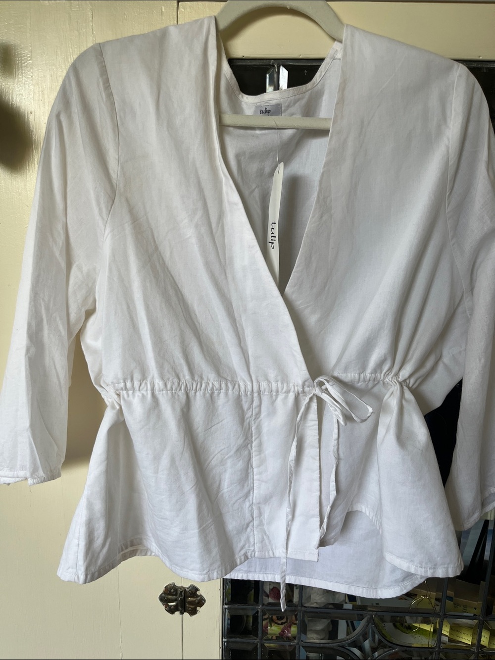 Tulip White Wrap-Front Tie-Waist Blouse